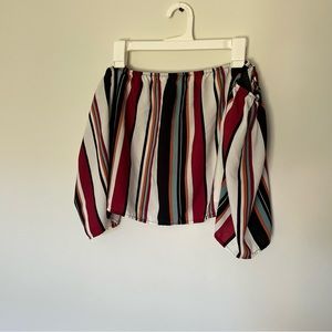 Charlotte Russe - Red, Orange and Blue Vertical Striped Off Shoulder Flowy Crop